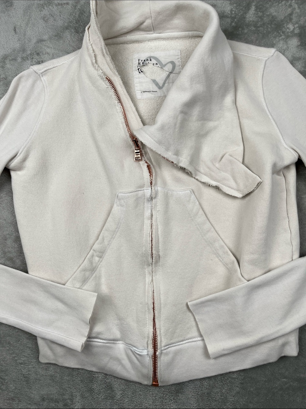 Frank & Eileen XS 100% Cotton Full Zip Up Hoodie Sweatshirt White Made in USA